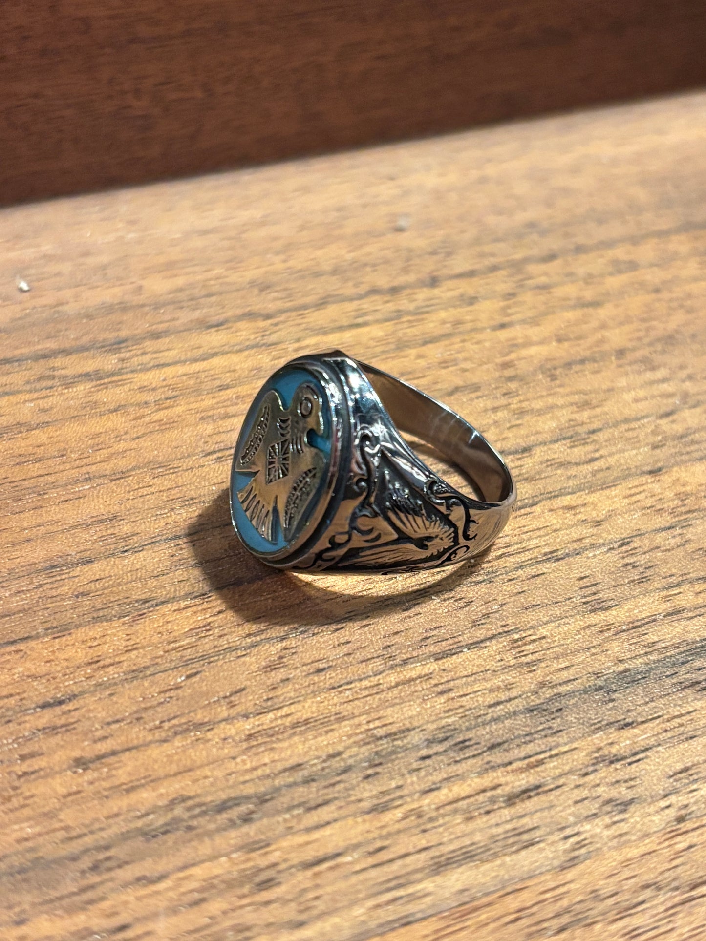 B39B Bague Chevalière "Thunderbird" BLEU
