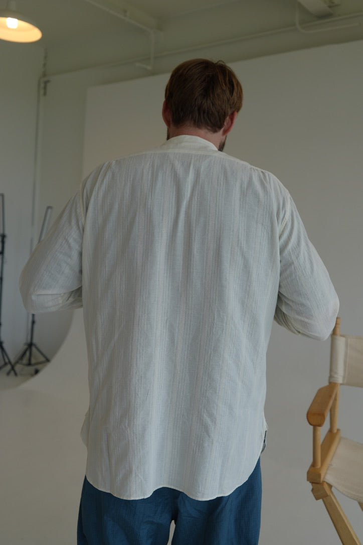 Caledoor Grandad Collar Dobby Stripe Shirt