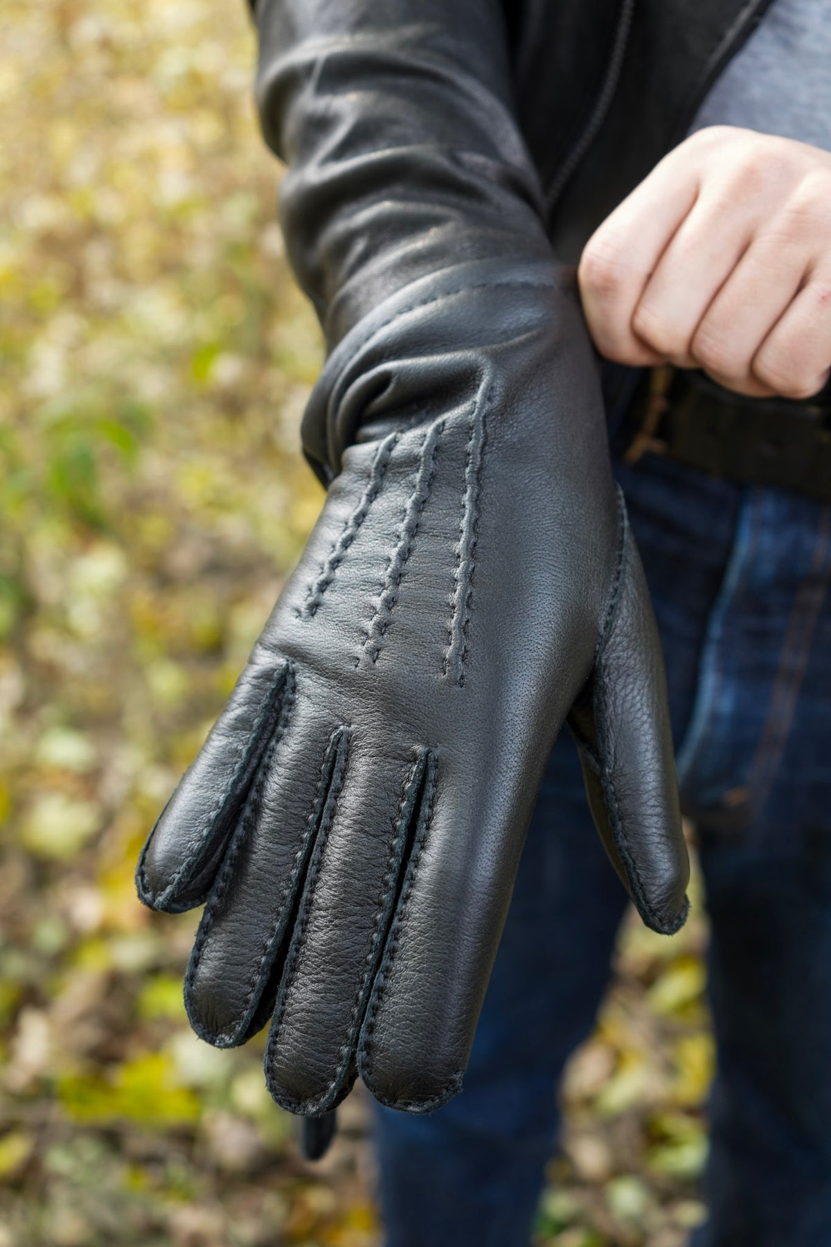 Hestra Elk Leather Handsewn Cashmere Gloves