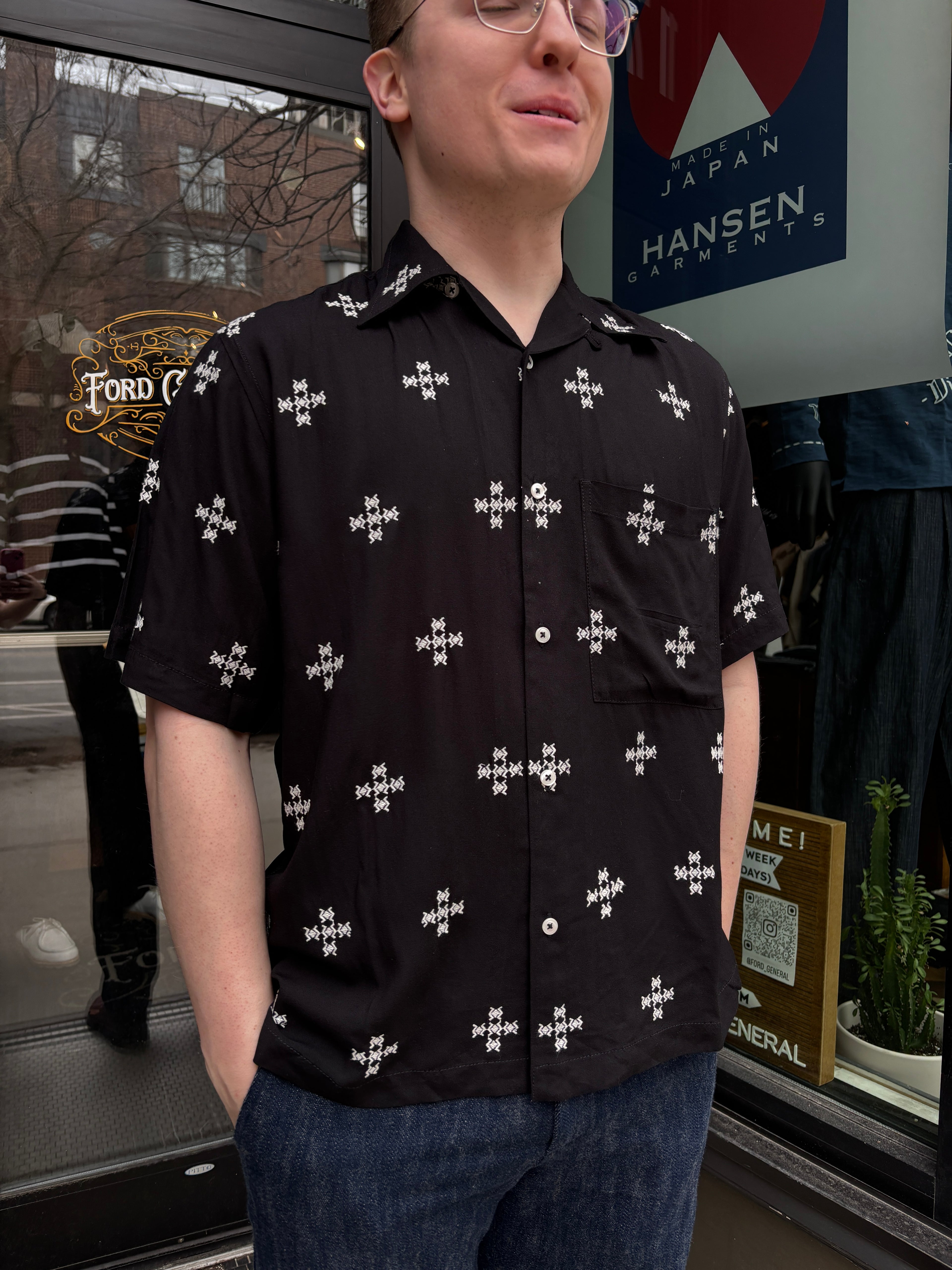 Universal Works Embroidered Diamond Camp Shirt