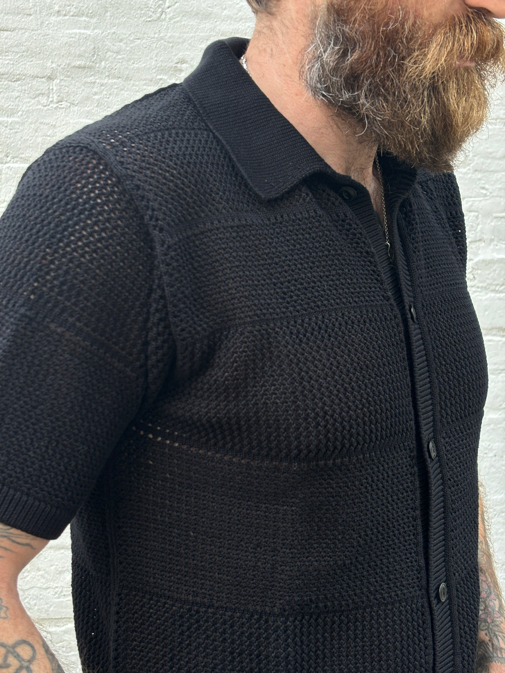 Merz b. Schwanen 1960's Crochet Cotton Short Sleeve Shirt