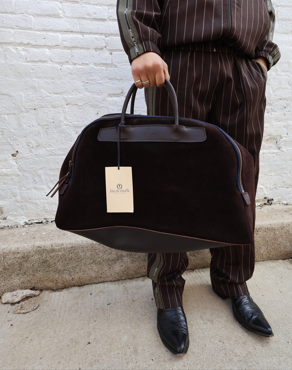 Bleu De Chauffe Dark Brown Suede Bowling Bag