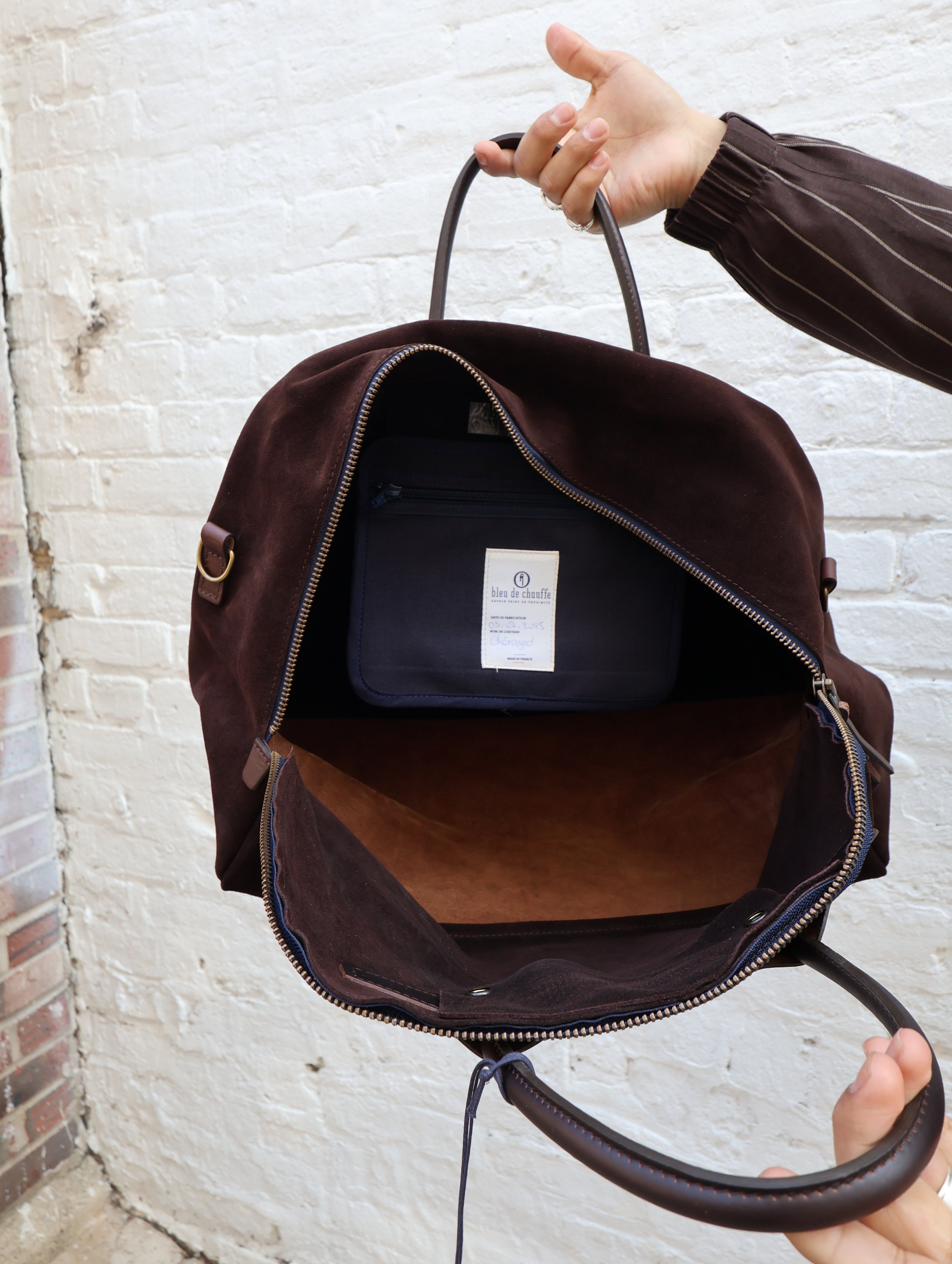 Bleu De Chauffe Dark Brown Suede Bowling Bag