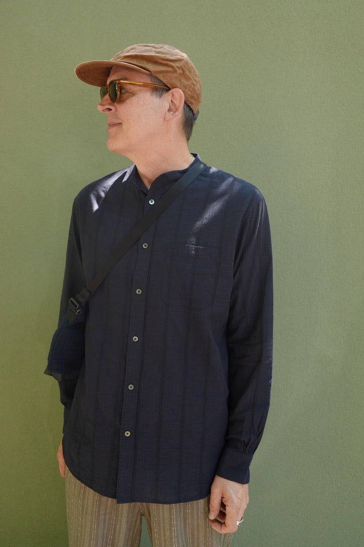 Caledoor Grandad Collar Dobby Stripe Shirt