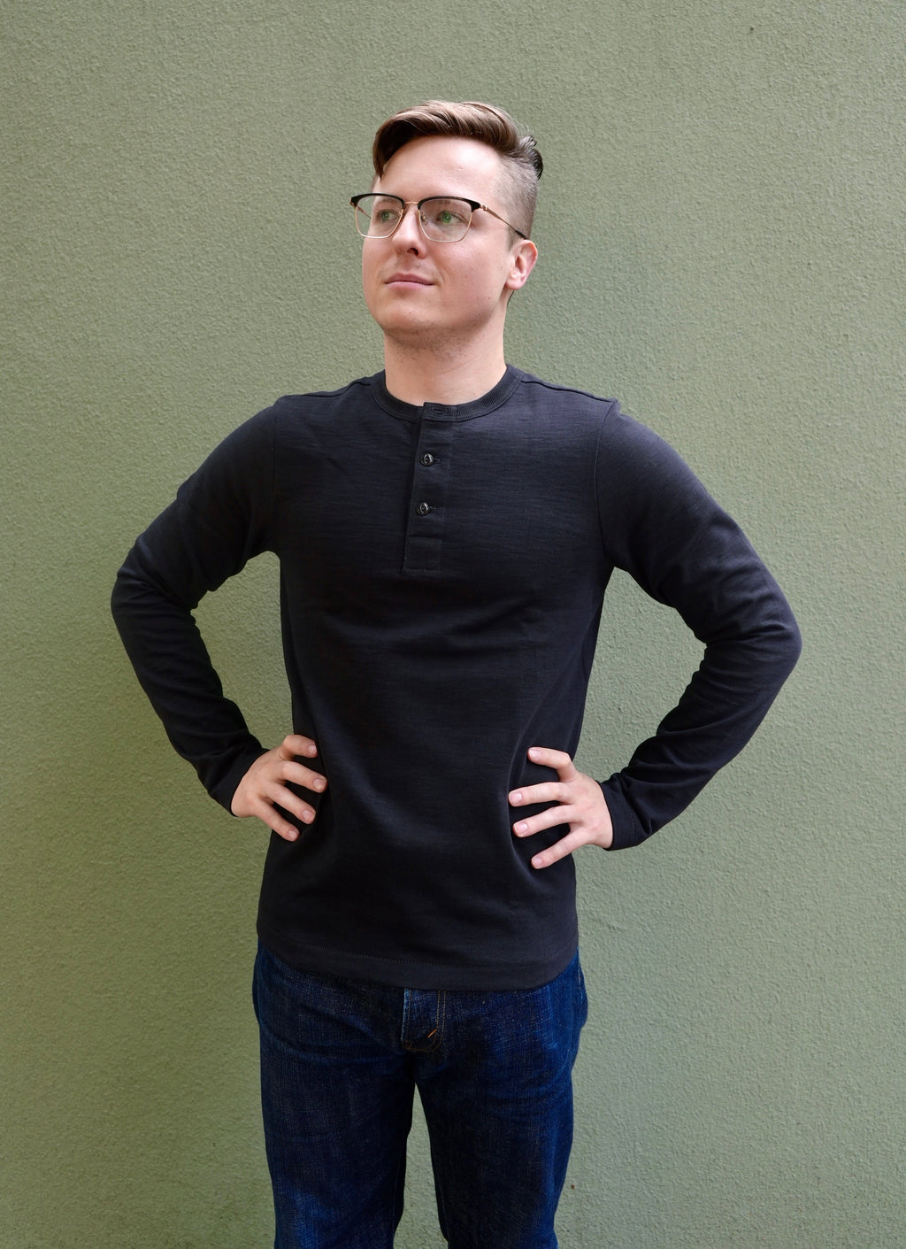 Merz b Schwanen 2S08 Loopwheeled Relaxed Fit Heavyweight Long Sleeve Henley