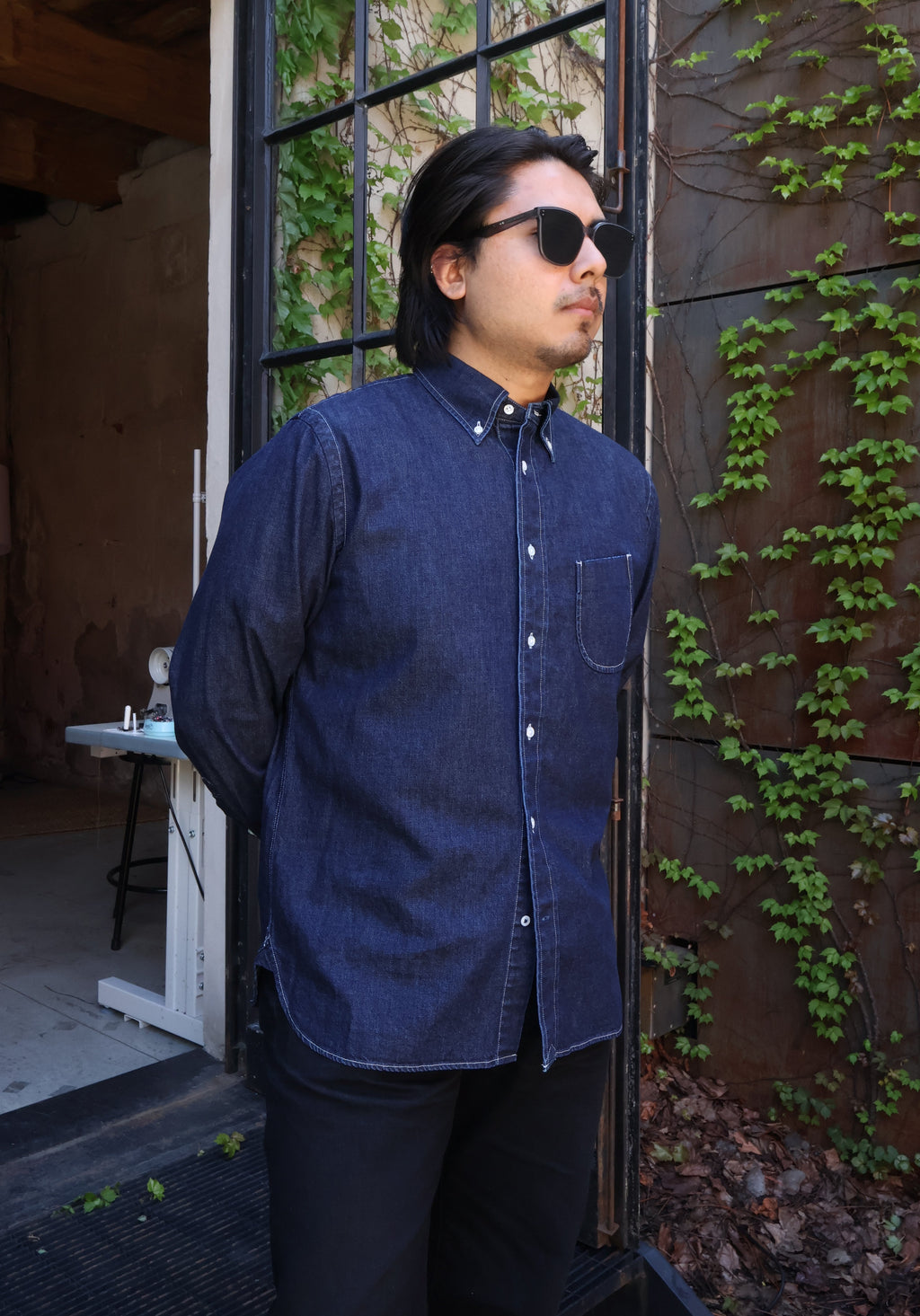 Hand Room Denim Button Down Shirt