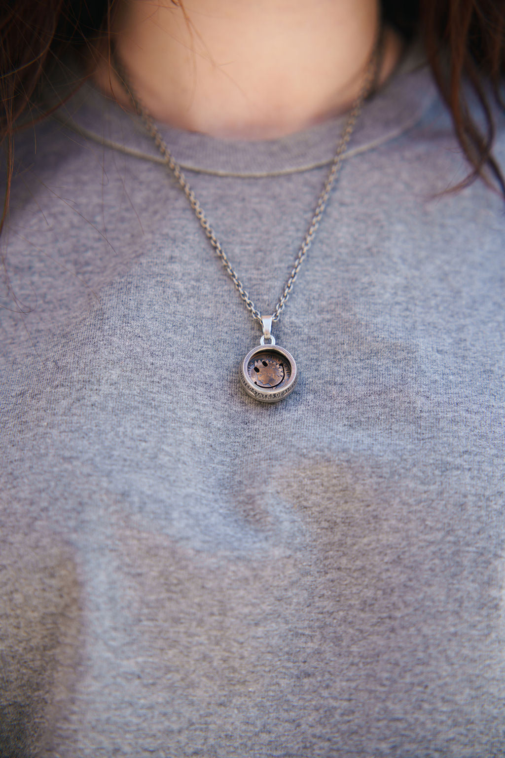 North Works Penny Smile 25¢ Tambourine Pendant / Heavy Chain