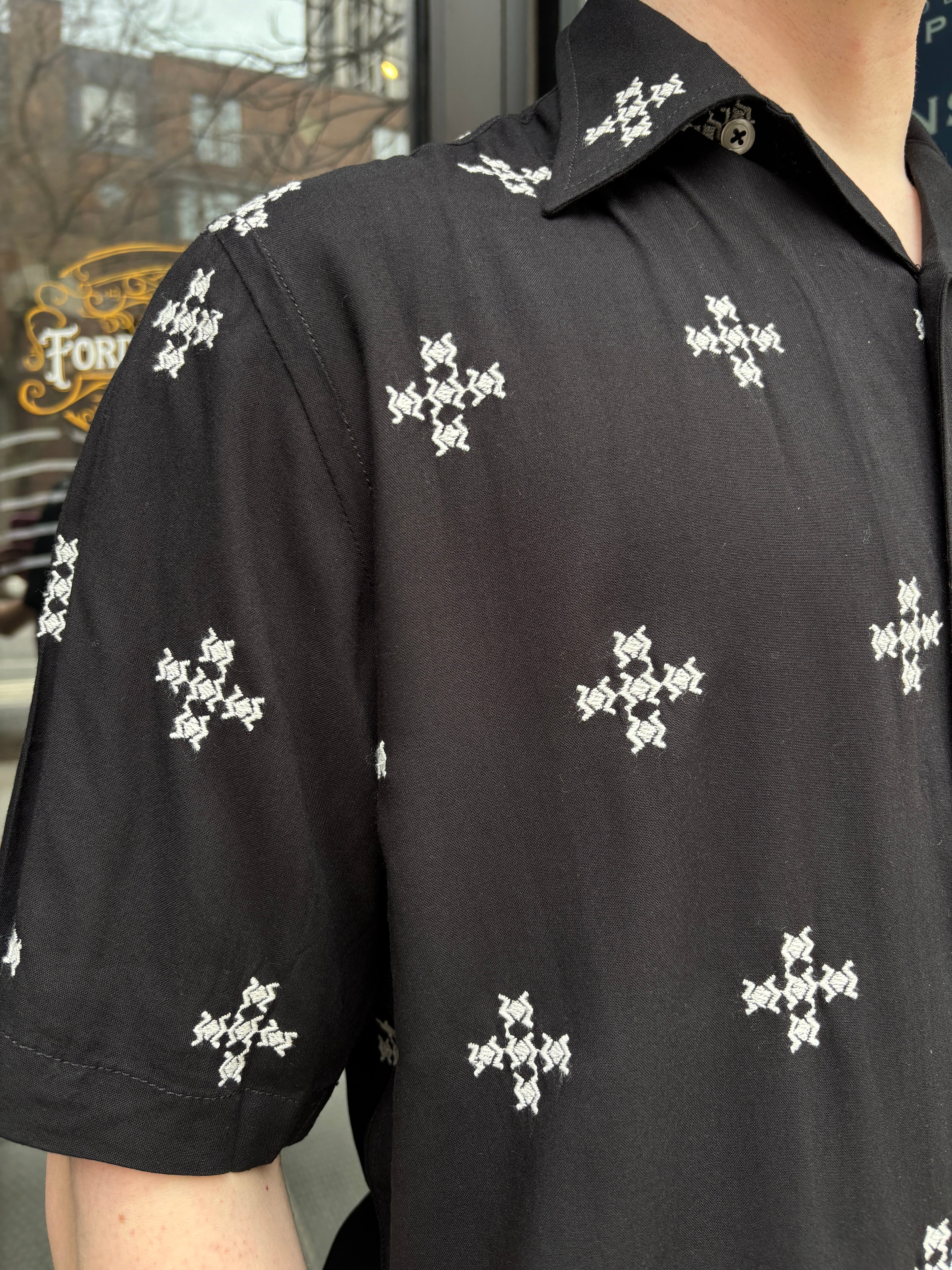 Universal Works Embroidered Diamond Camp Shirt