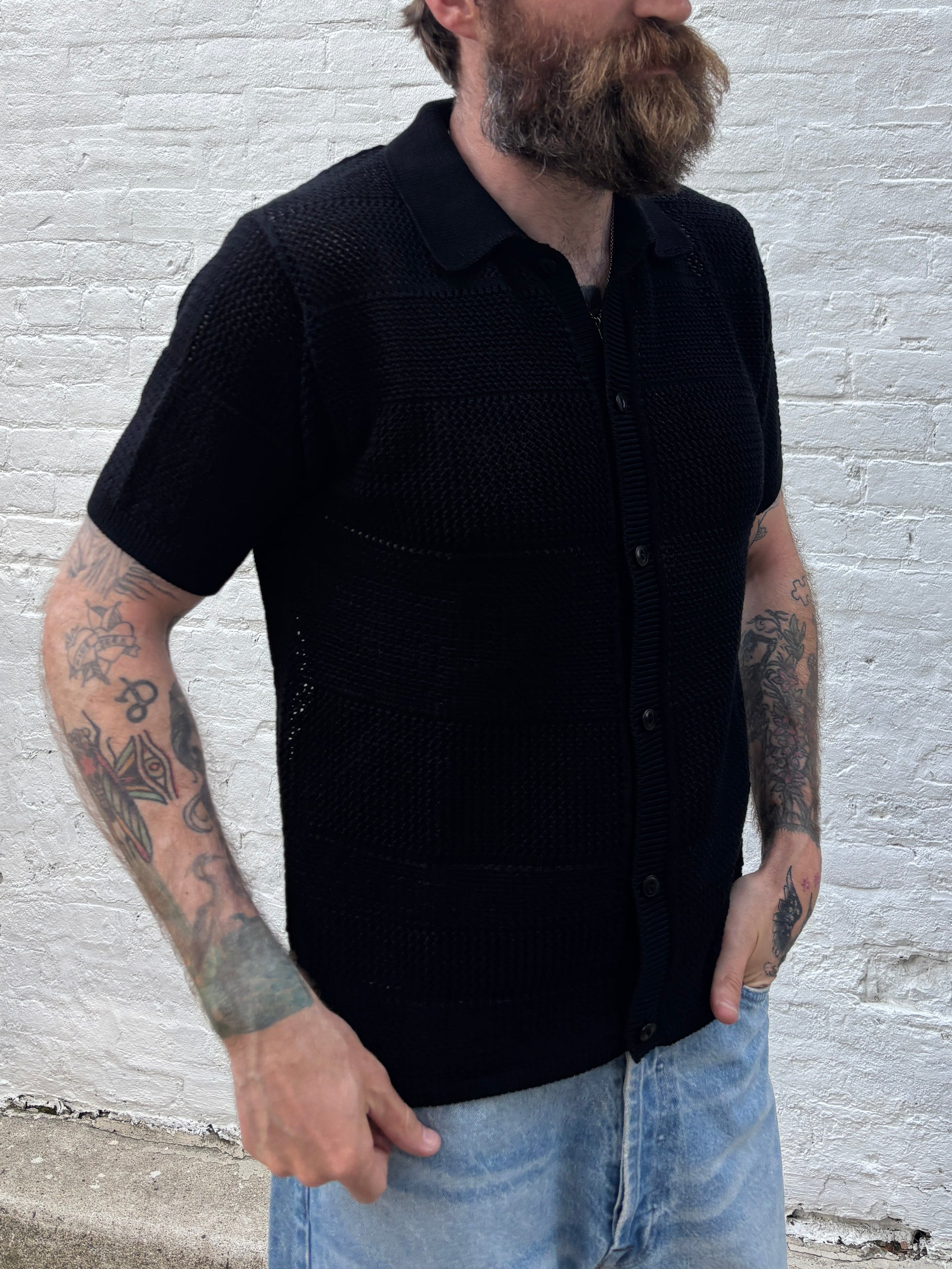 Merz b. Schwanen 1960's Crochet Cotton Short Sleeve Shirt