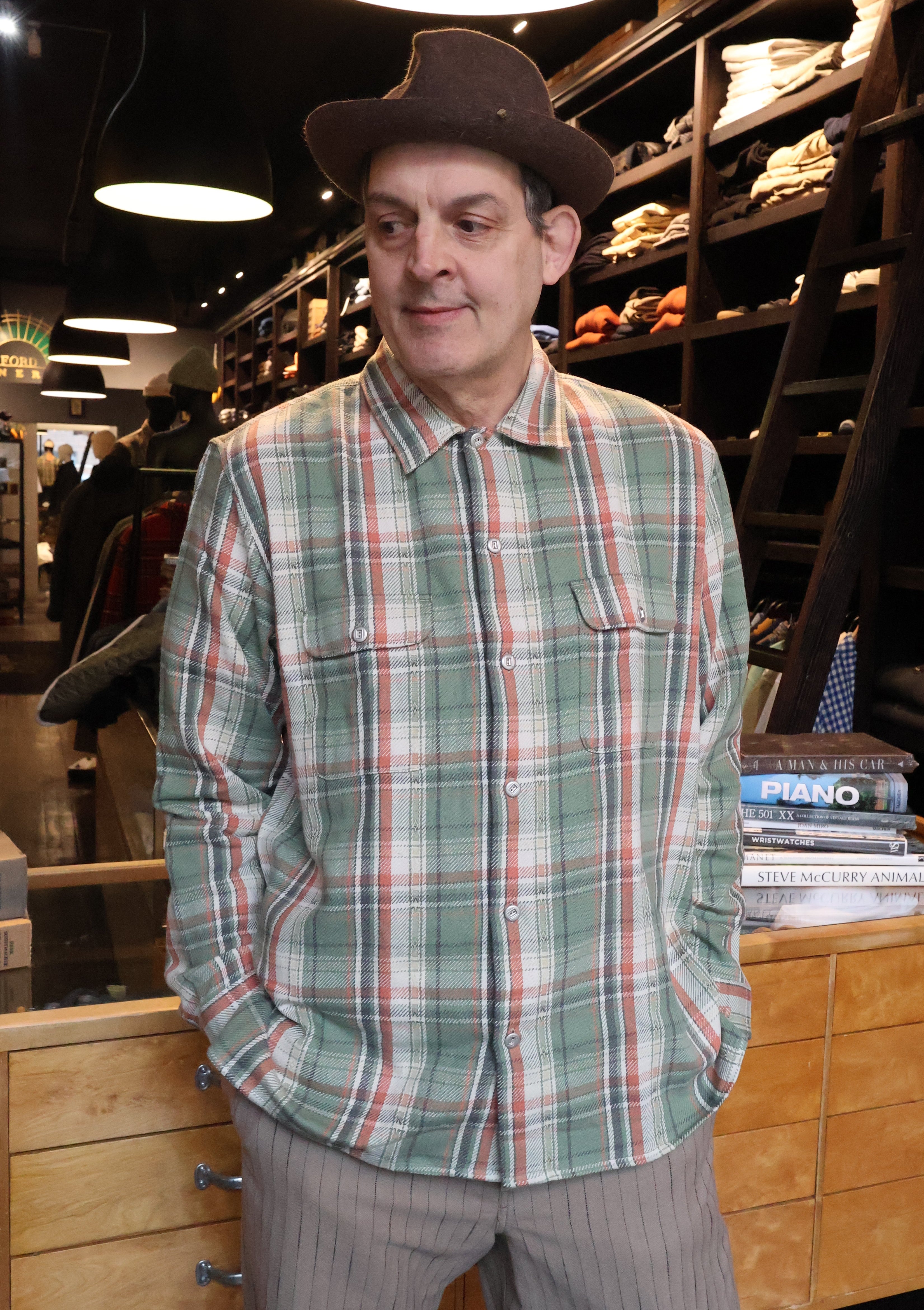 Indigofera Webster Green/Beige Check Jacquard Flannel Shirt