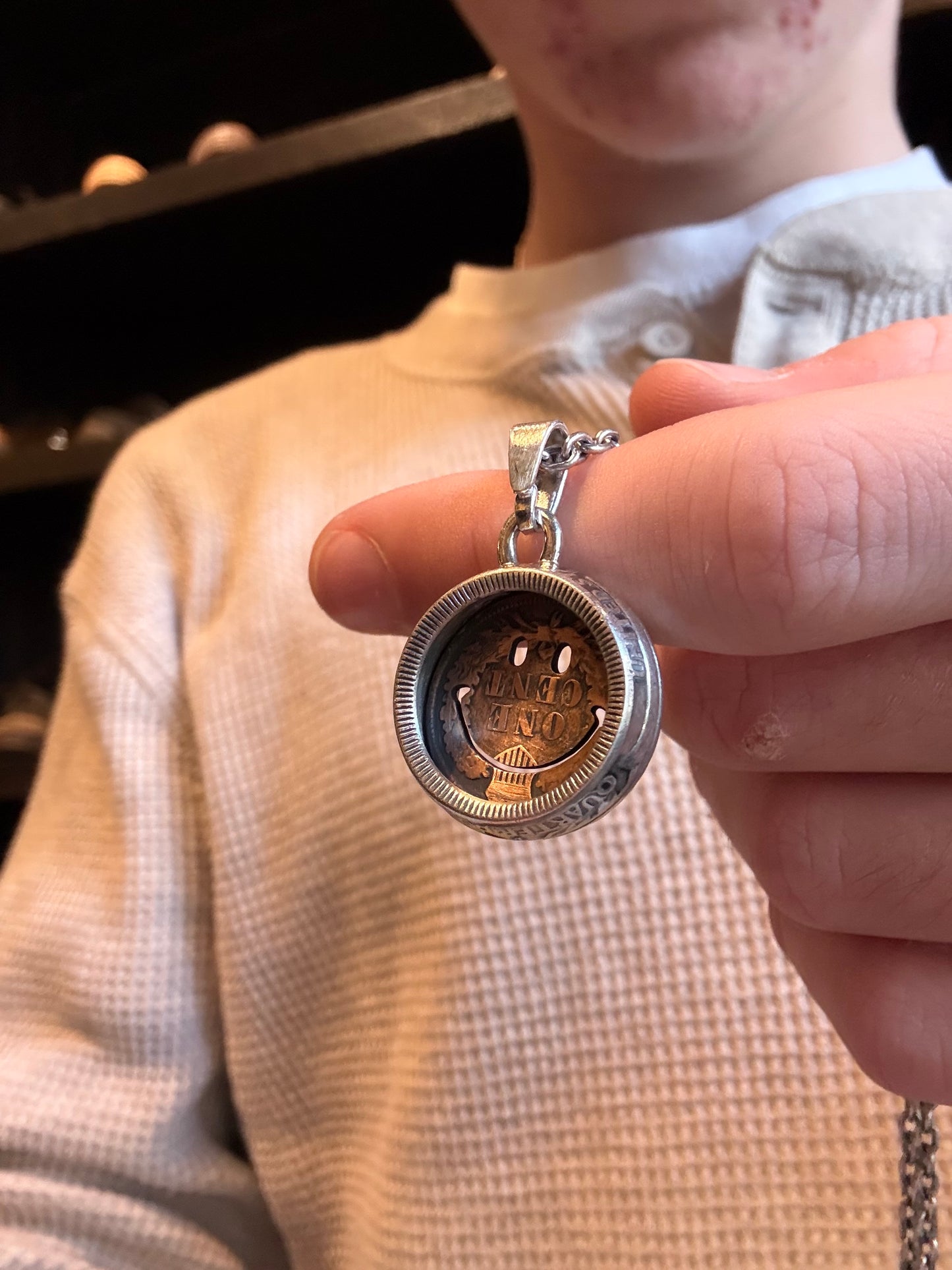 North Works Penny Smile 25¢ Tambourine Pendant / Heavy Chain