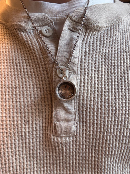 North Works Penny Smile 25¢ Tambourine Pendant / Heavy Chain