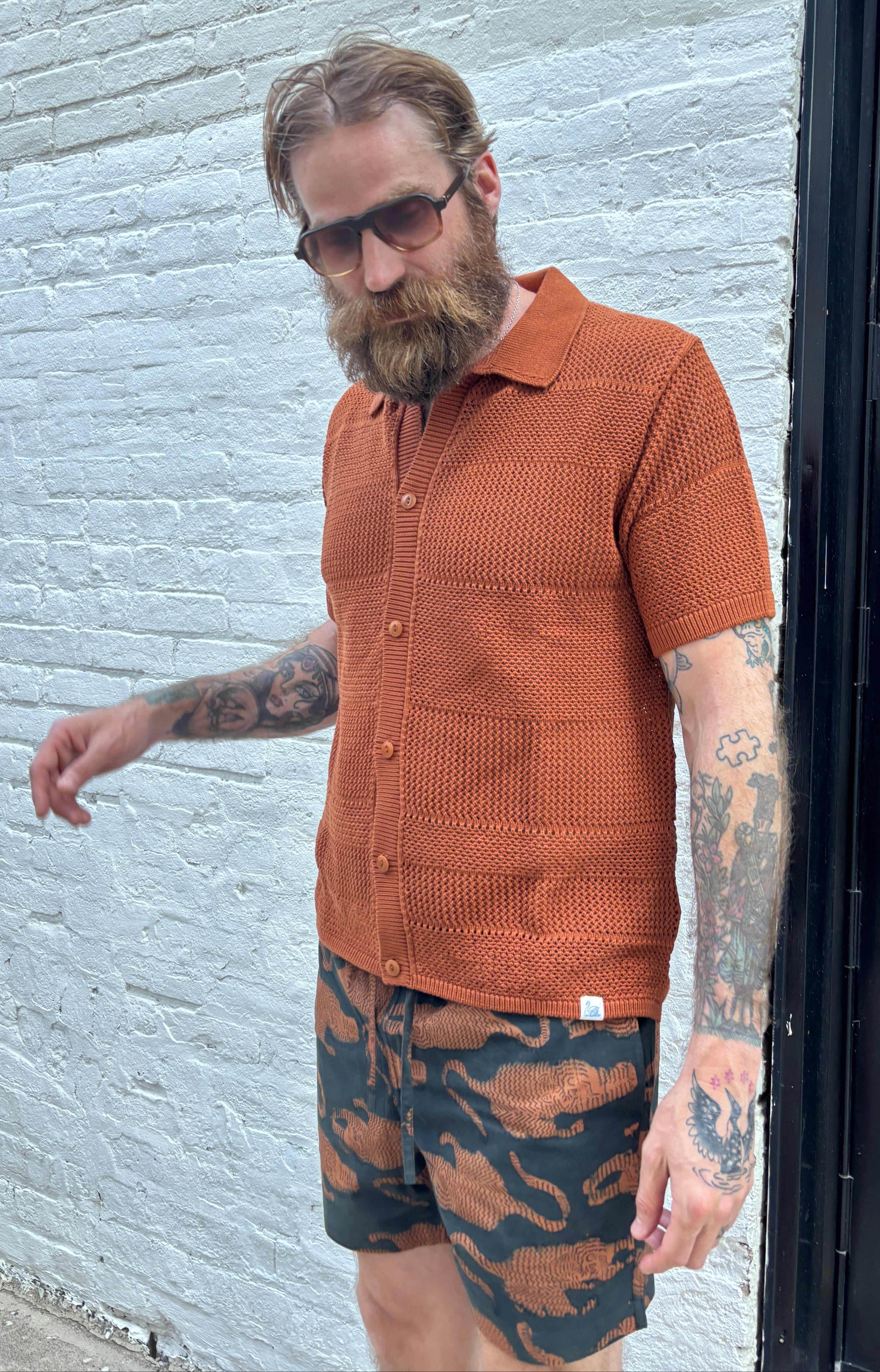 Merz b. Schwanen 1960's Crochet Cotton Short Sleeve Shirt