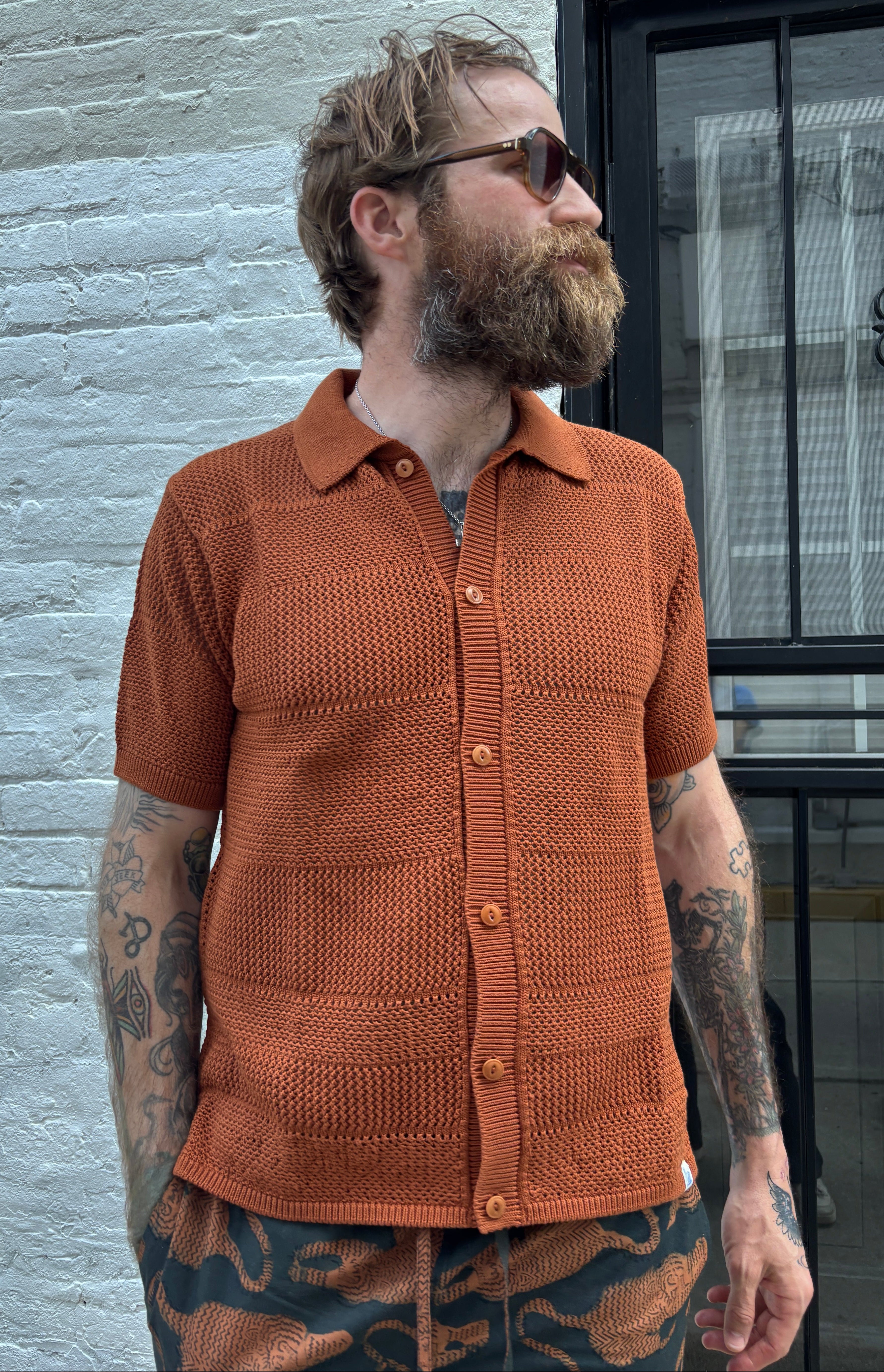 Merz b. Schwanen 1960's Crochet Cotton Short Sleeve Shirt