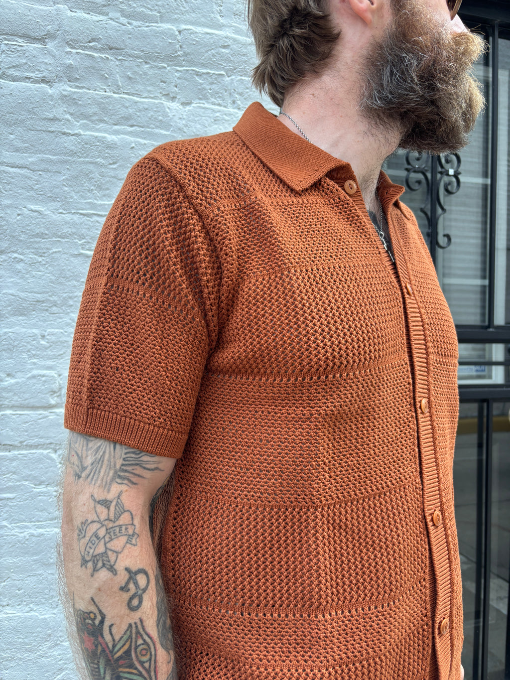 Merz b. Schwanen 1960's Crochet Cotton Short Sleeve Shirt