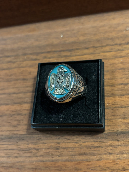B39B Bague Chevalière "Thunderbird" BLEU