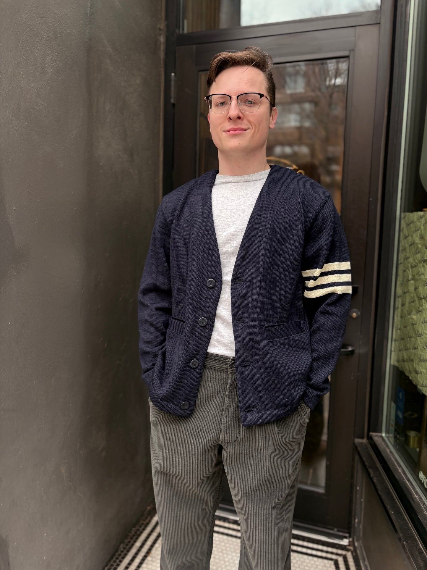 Slouchy Varsity Cardigan Sweater