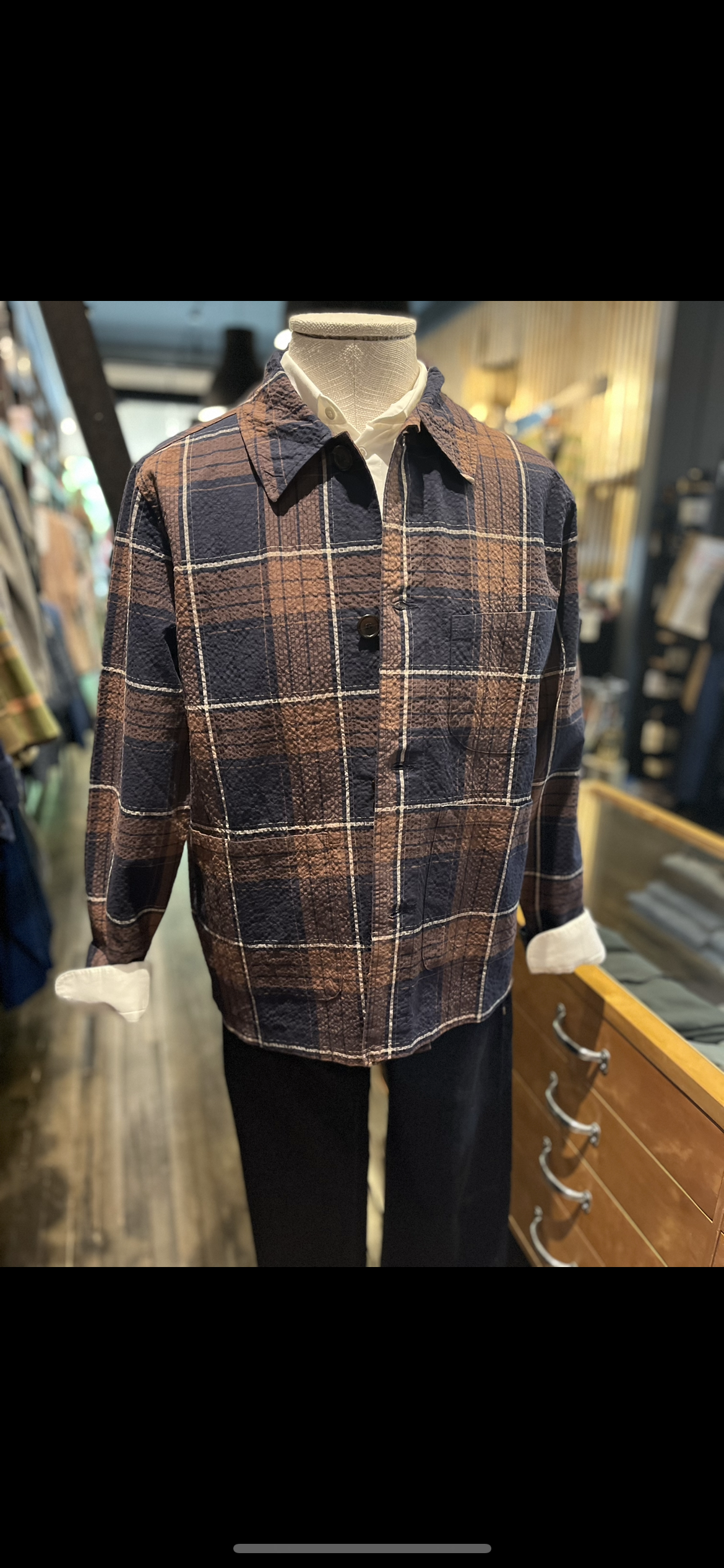 Check Seersucker, XS, Brown/Navy