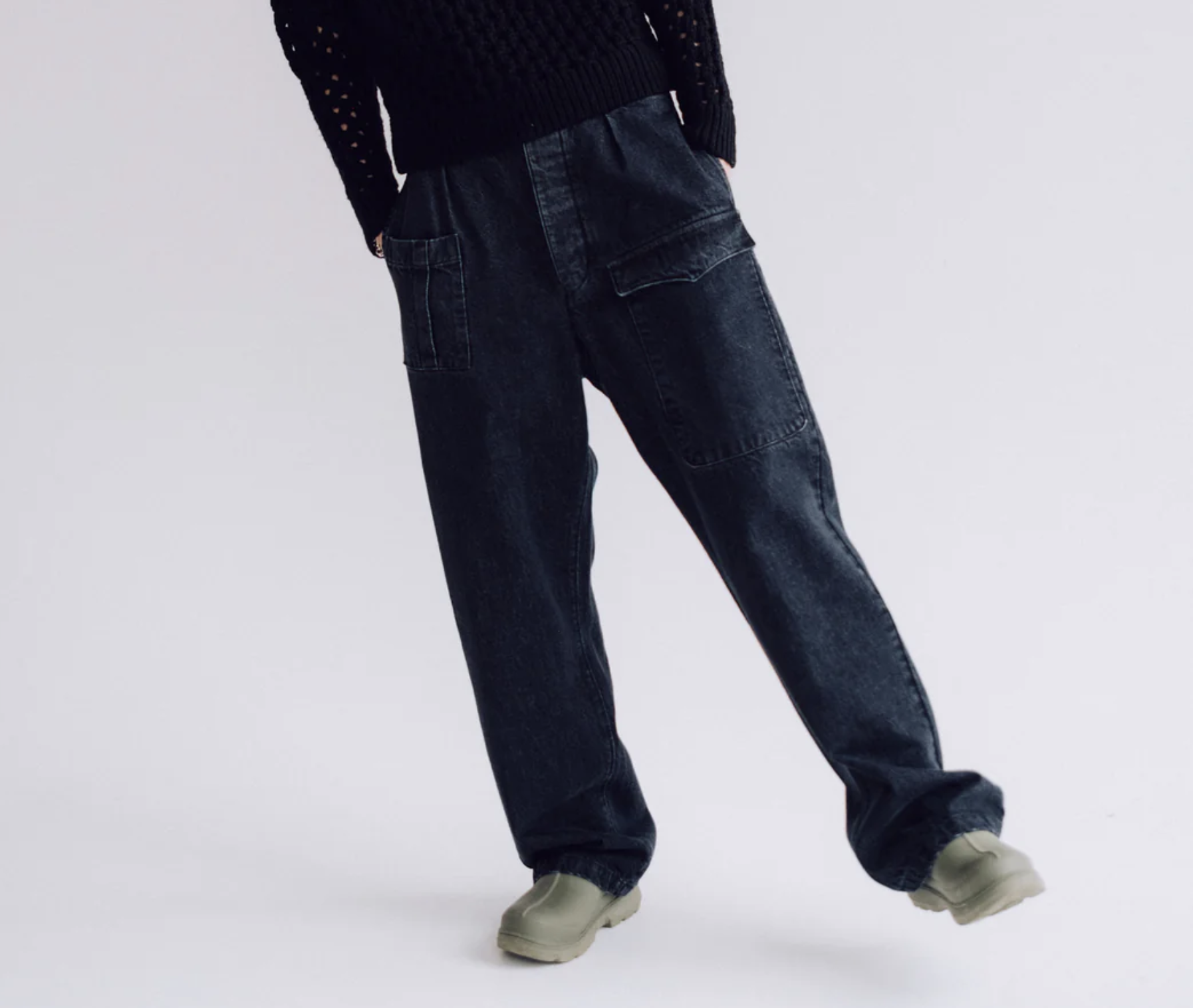 Guerilla Black Denim Loose Fit Army Pant